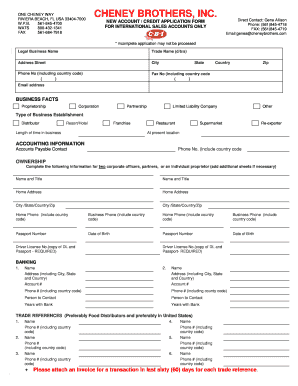 Cheney Brothers Credit Application Form