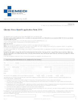 Chronic Illness Benefit Application Form