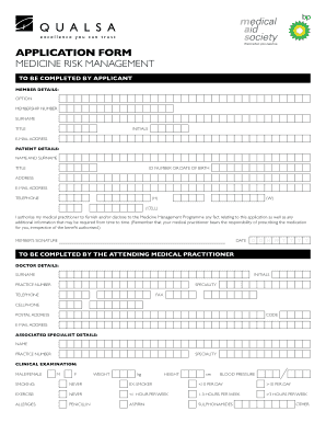 Medicine Risk Management Application Form
