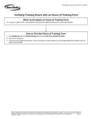 ServSafe Hours of Training Form