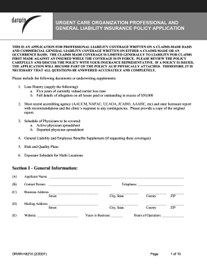 Urgent Care Liability Insurance Application