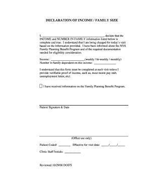 Declaration of Income and Family Size