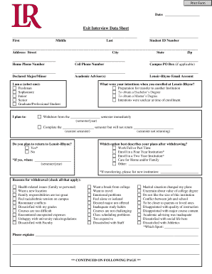 Exit Interview Data Sheet