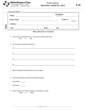 Food Safety Training Module Test