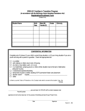 ERCU 1 Families in Transition Program in accordance with