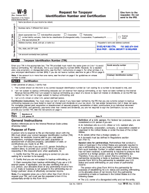 Form W-9 Request for Taxpayer Identification Number and Certification