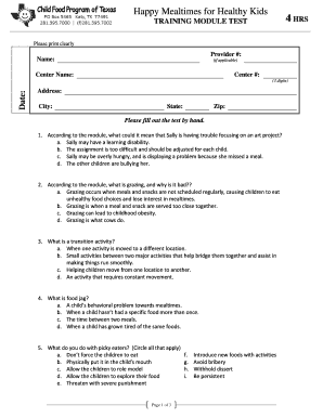 Happy Mealtimes for Healthy Kids Training Module Test