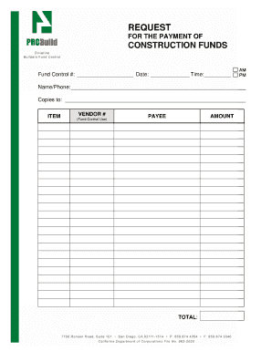 Request for Payment of Construction Funds