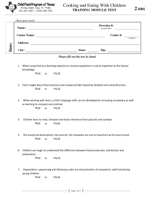 Cooking and Eating With Children Training Module Test