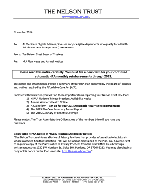 Health Reimbursement Arrangement (HRA) Claim Form
