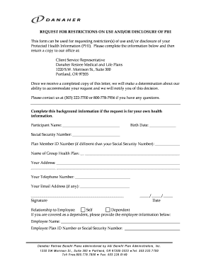 Request for Restrictions on Use and Disclosure of PHI