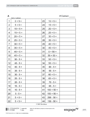 Common Core Math Lesson 18 Sprint