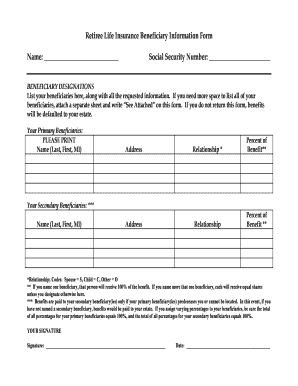 Retiree Life Insurance Beneficiary Information Form