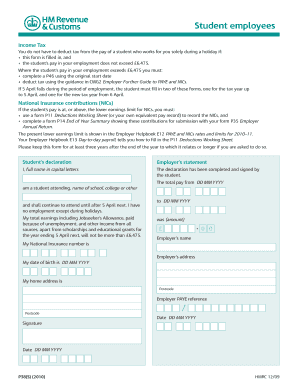 Student Holiday Employment Tax Form