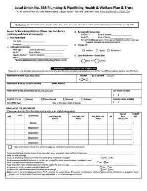 Local Union No. 598 Health & Welfare Plan Enrollment Form