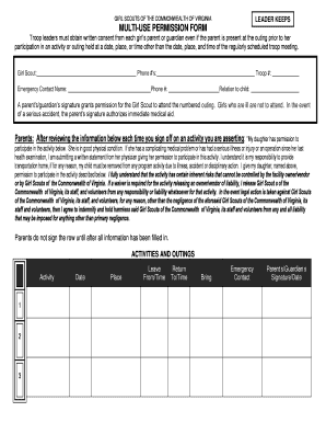Girl Scouts Multi-Use Permission Form