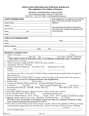 Georgia Dwelling Wind Hail Insurance Application