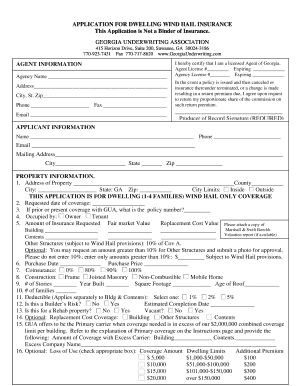 Georgia Dwelling Wind Hail Insurance Application