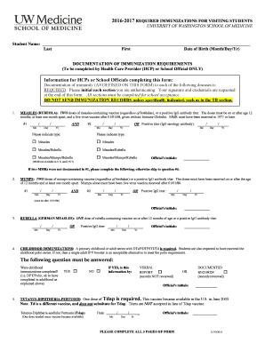 University of Washington Immunization Form