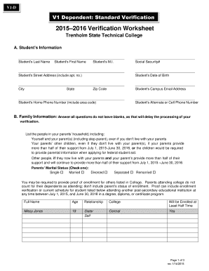 V1-D Dependent Standard Verification Form