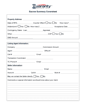 Escrow Summary Coversheet