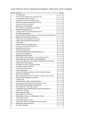 Aupair Selection Test for Netherlands and Belgium