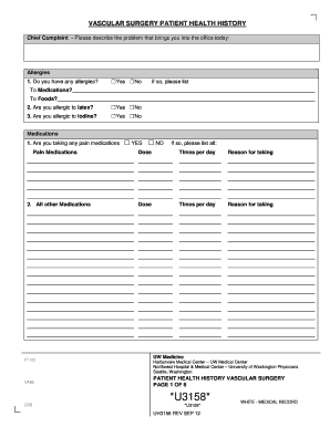 Vascular Surgery Patient Health History Form