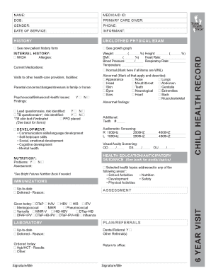 Texas Child Health Record Form