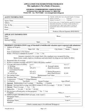 Georgia Homeowners Insurance Application