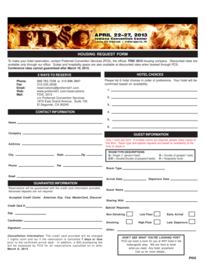 FDIC 2013 Housing Request Form