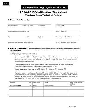 V5-D Dependent Aggregate Verification Form