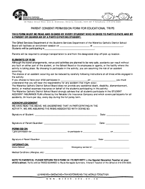 Parent Consent Permission Form for Educational Trips