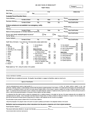 Girl Scout Health History Form