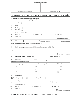 Formulário 1.01 – Depósito de Pedido de Patente ou de Certificado de Adição