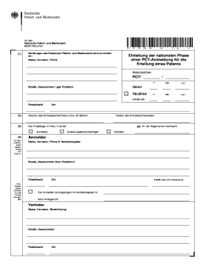 Deutsches Patentanmeldeformular