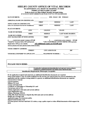 Shelby County Birth Certificate Request Form