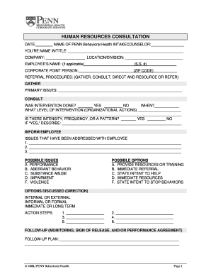Penn Behavioral Health Employee Consultation Form