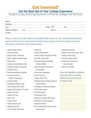 Student Clubs and Organizations Registration Form