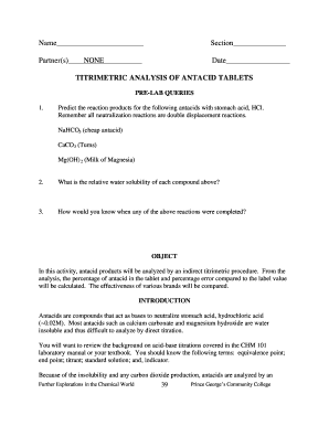 Titrimetric Analysis of Antacid Tablets