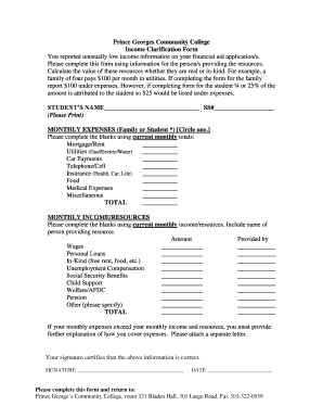 Income Clarification Form