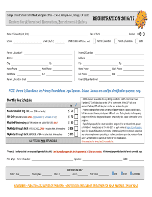Orange Unified School District CARES Program Registration Form