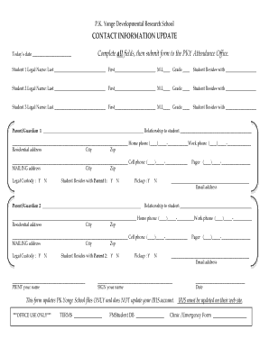 P.K. Yonge Student Contact Information Update Form
