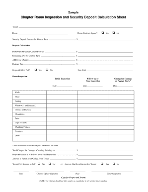 Room Inspection and Security Deposit Calculation Sheet