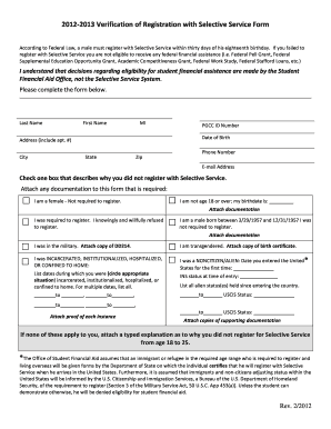 Verification of Registration with Selective Service Form