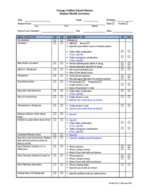 Student Health Inventory Form