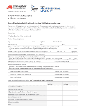 Claims-Made Professional Liability Insurance Renewal Application