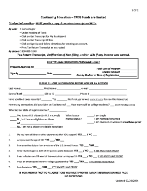Continuing Education Financial Aid Application