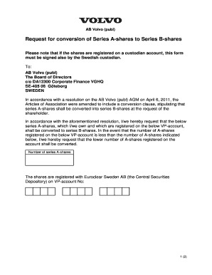 Request for Conversion of Series A-shares to Series B-shares