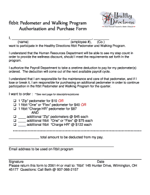 Fitbit Pedometer and Walking Program Authorization Form