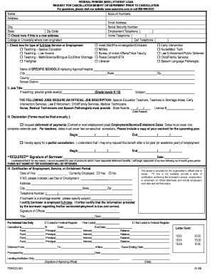 Federal Perkins Student Loan Cancellation or Deferment Request